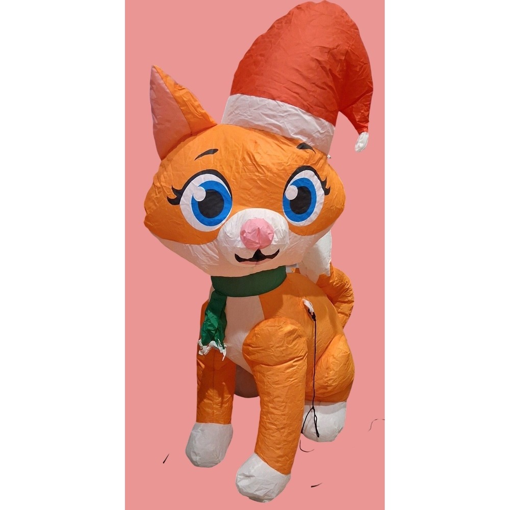 Holiday Time Airblown Inflatable Christmas Kitten 3.5ft Orange Cat Santa Hat LED